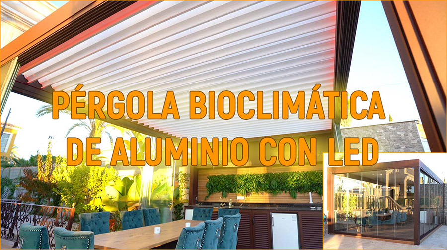 Pérgola Bioclimática de aluminio con LED ventanasvip